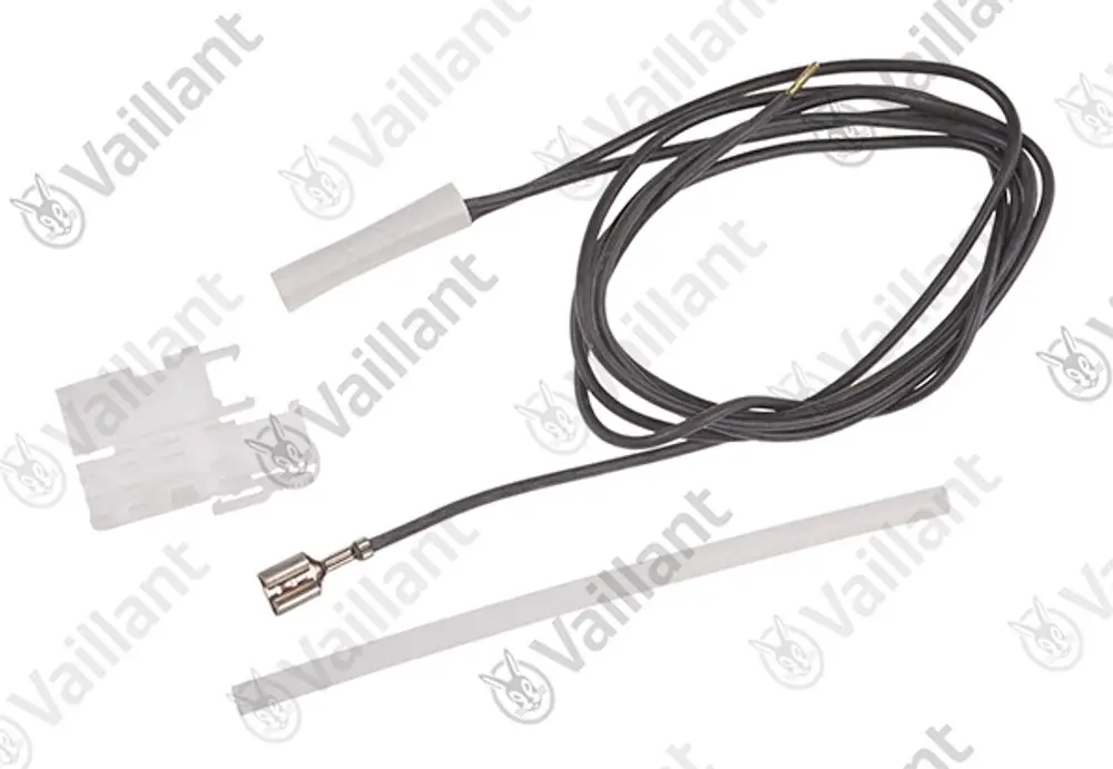 Vaillant Temperaturwächter mit Kabel, Stecker und Verbindungselementen auf neutralem Hintergrund. Ideal für temperaturüberwachende Anwendungen.